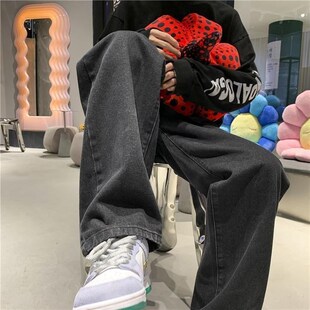 春秋牛仔裤男潮牌潮流宽松直筒裤港风青少年痞帅高街拖地老爹裤子
