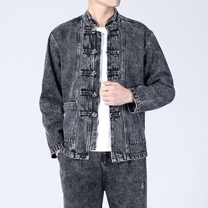 唐装男套装牛仔外套男春秋男士长袖中国风夹克复古男装汉服中山装