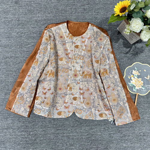 黄裳子真丝欧根缎刺绣中式外套