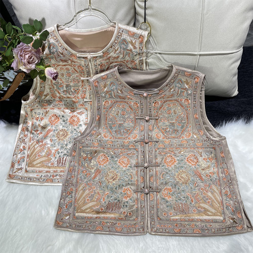 黄裳子醋酸重工刺绣中式马甲上衣