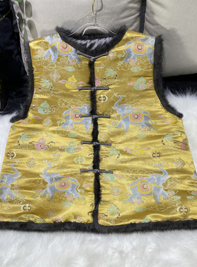 【吉祥献瑞】新中式国风真丝妆花云锦水貂毛边加棉马甲马夹短上衣