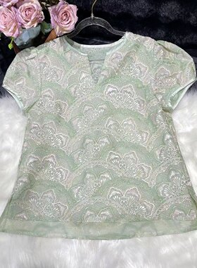 【银波扇影2.0】新中式国风100桑蚕丝重工刺绣珠片绣泡泡袖上衣