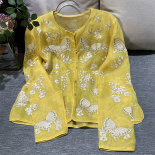 清～【福蝶献瑞】新中式国风重磅真丝欧根缎重工刺绣宽松上衣外套