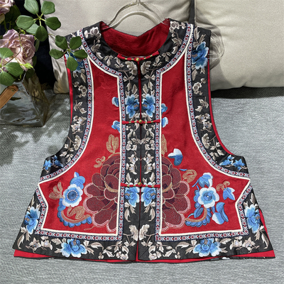 黄裳子真丝香云纱刺绣中式马甲