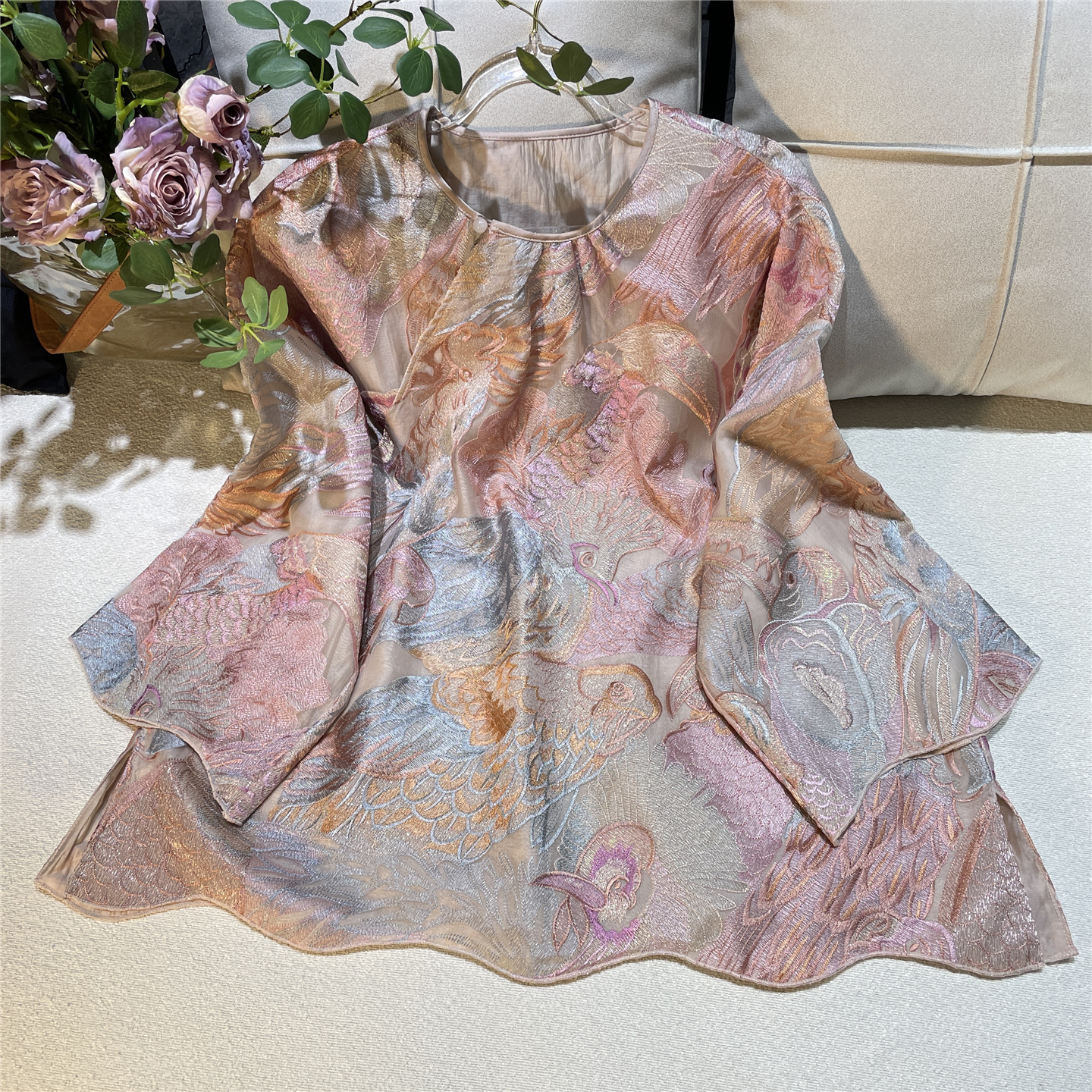 清～青鸾羽衣2.0～新中式国风重工织金刺绣真丝欧根绡花边上衣