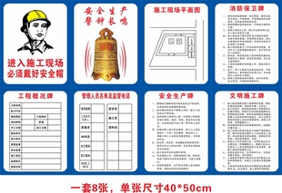 建筑工地文明施工消防保卫制度牌警钟长鸣五牌一图海报进入施工现场必须戴安全帽标牌工程概况牌施工平面图
