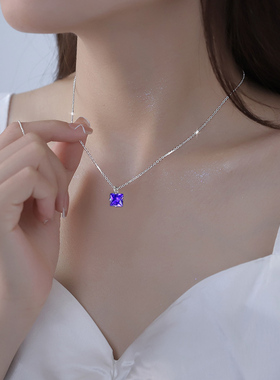 紫色一颗钻项链女超闪锆石吊坠简约精致冷淡风小众设计感锁骨链女