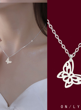 甜美气质镂空蝴蝶项链女轻奢小众钛负银色锁骨链颈链百搭洗不掉色