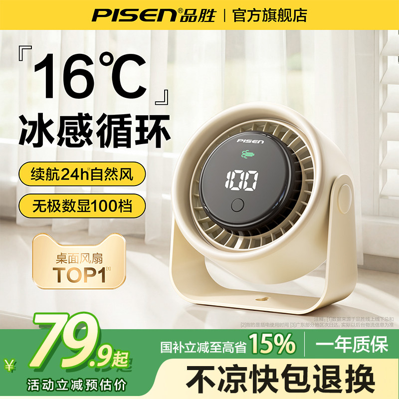 【循环空调扇】品胜2026新款桌面小风扇usb充电静音迷你卧室宿舍办公室降温神器长续航厨房壁挂便携式电风扇f
