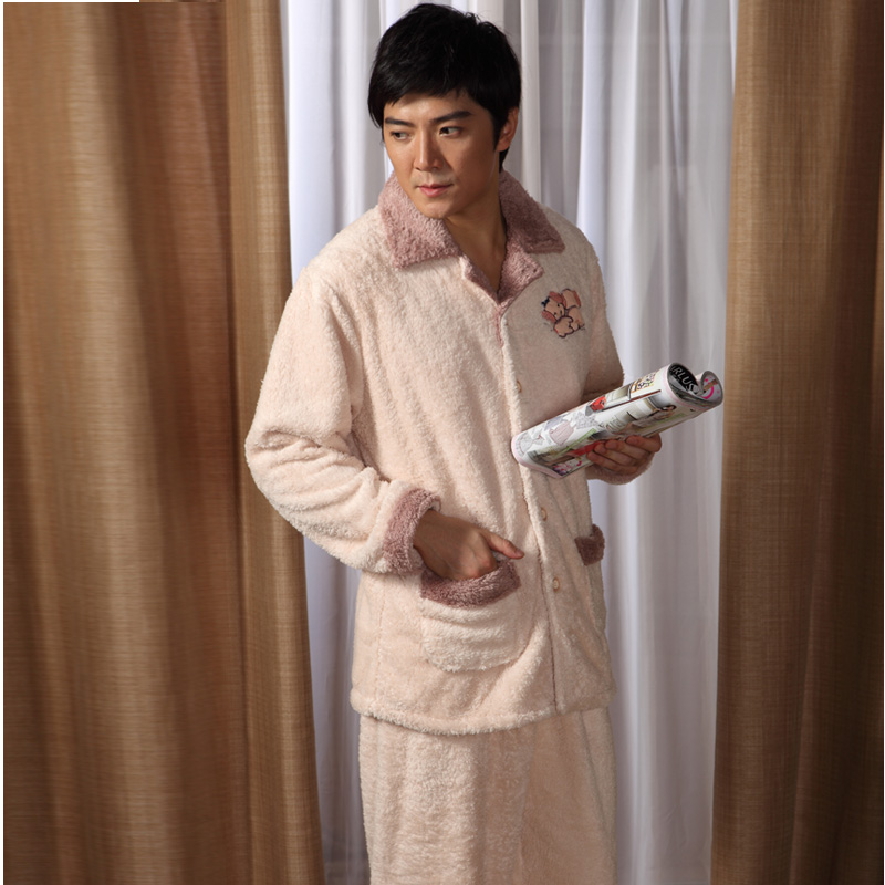 秋冬季珊瑚绒睡衣套装男士