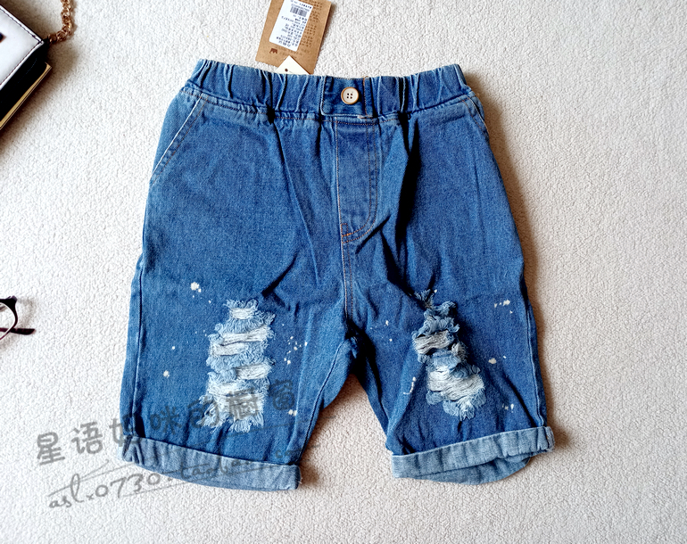 夏季纯棉男童破洞裤子