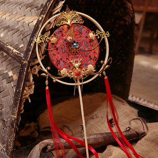 刺绣宫扇敦煌风团扇子拍摄影道具中国风汉服复古风流苏红色结婚扇