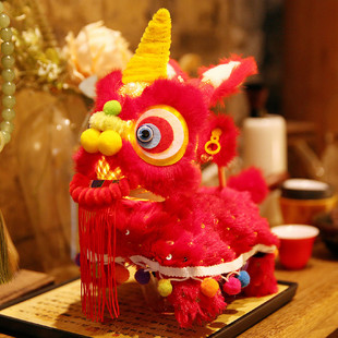 手工竹编醒狮披风灯笼 中国风手提发光国潮绒毛舞狮宫灯花灯成品