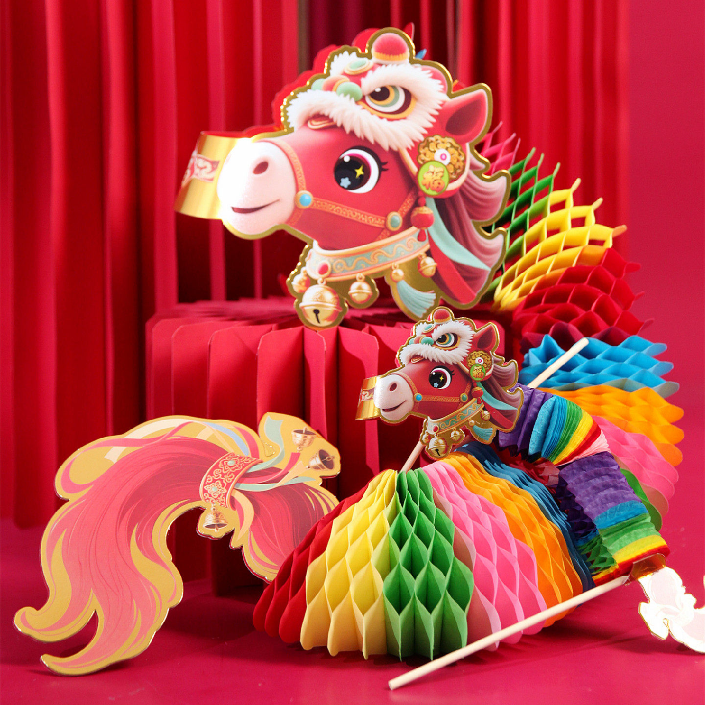 2026马年拉花拉旗儿童舞龙民俗工艺品剪纸翻花拍摄道具玩具新年货,节庆用品/礼品,节日装扮用品,淘宝优惠券,粉丝福利购,淘宝优惠卷