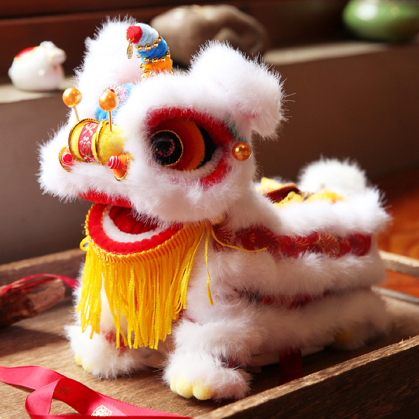 立体醒狮纸巾盒摆件手偶玩具玩偶图片