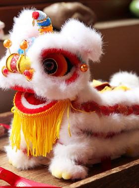 立体醒狮纸巾盒摆件 广东南狮舞狮子非遗手作布偶手偶玩具玩偶