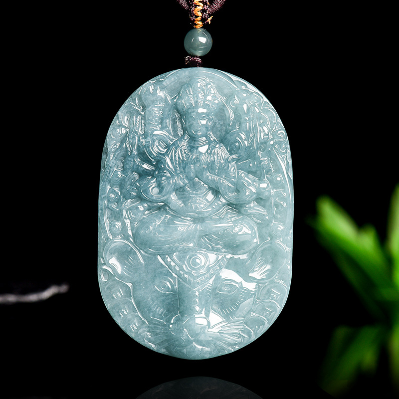 天然A货缅甸翡翠蓝水千手观音玉石冰种吊坠生肖鼠守护神本命佛