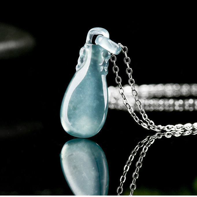 天然A货翡翠蓝水小花瓶活扣锁冰种玉石吊坠时尚女款项链挂件玉坠