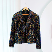 高定版 演出服男休闲西装 权志龙设计师七彩星河亮闪片机车夹克外套