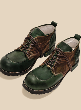 编界Rewrite 雅 墨绿复古原创小众设计手工马皮德比鞋工装皮鞋男