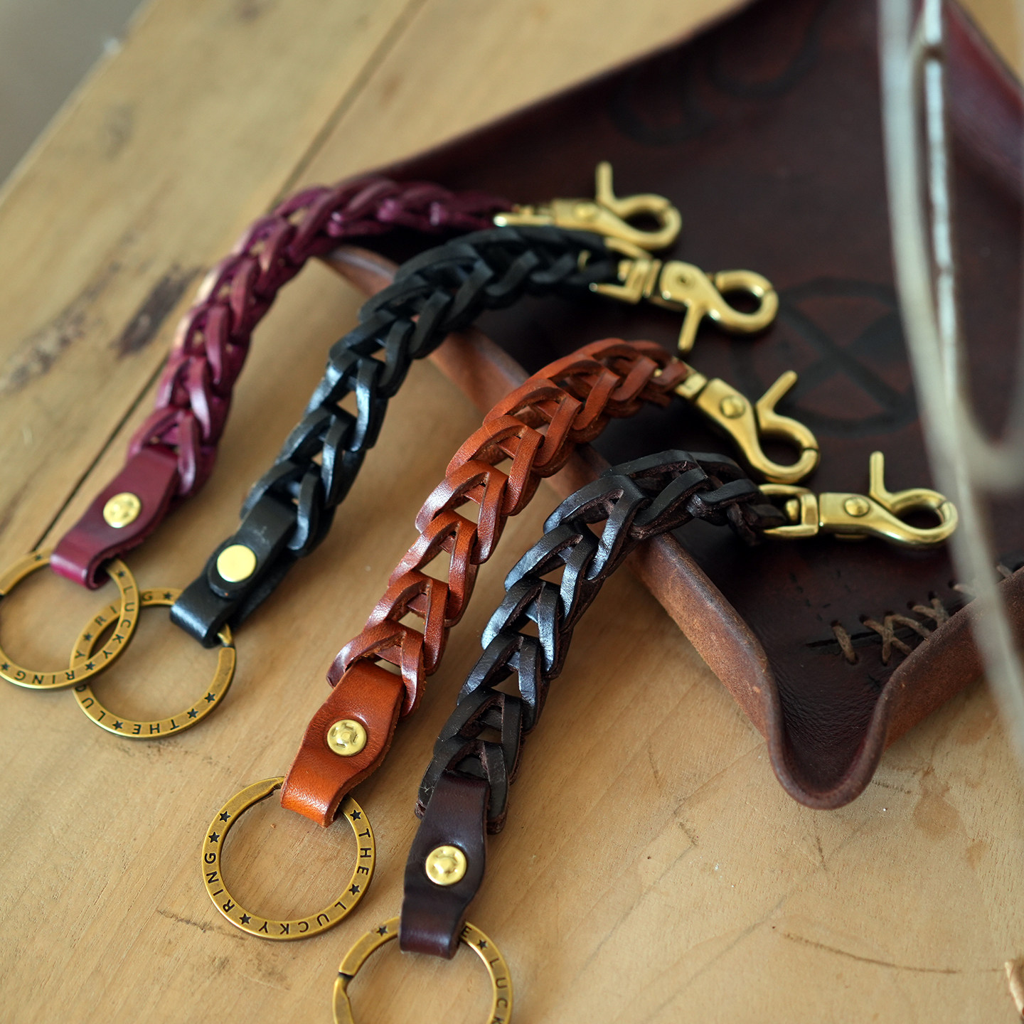 纯手工真皮复古钥匙扣纯铜配件编织纹理汽车家用钥匙链