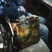 复古 牛爷 美式 全手工大容量户外通勤斜跨手提撞色真皮托特包