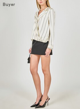 【TT Heavi】直邮代购 缎面条纹西装领松紧下摆长袖女衬衫 26春夏