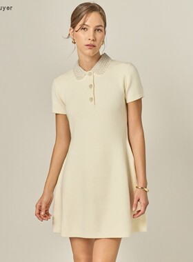 【TT Heavi】直邮代购 人造丝混纺水钻翻领短袖短款连衣裙 26春夏