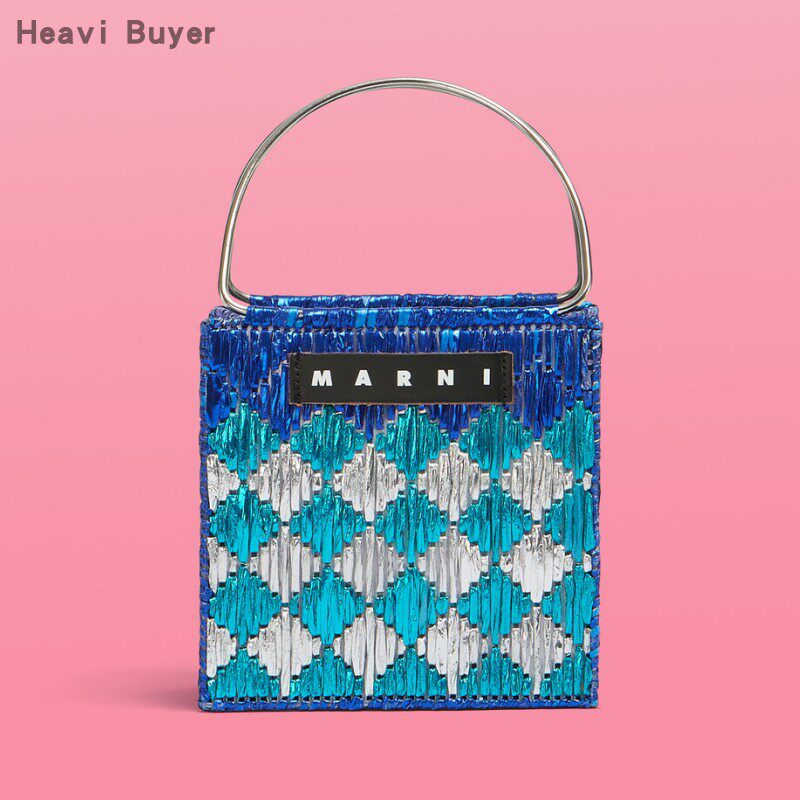 Marni Market 直邮代购 编织亮面涂层菱格复古托特女包 26春夏
