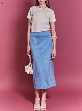 【TT Heavi】直邮代购 反绒皮革包臀直筒中长款女半身裙 26春夏