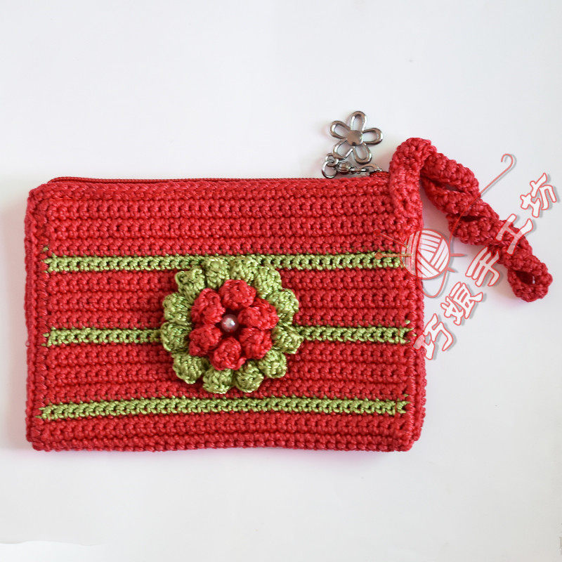 手工钩制钱包 紫色合股线编织钱包 花朵艺术精品女士钱包  零钱包