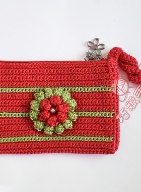 手工钩制钱包 紫色合股线编织钱包 花朵艺术精品女士钱包  零钱包