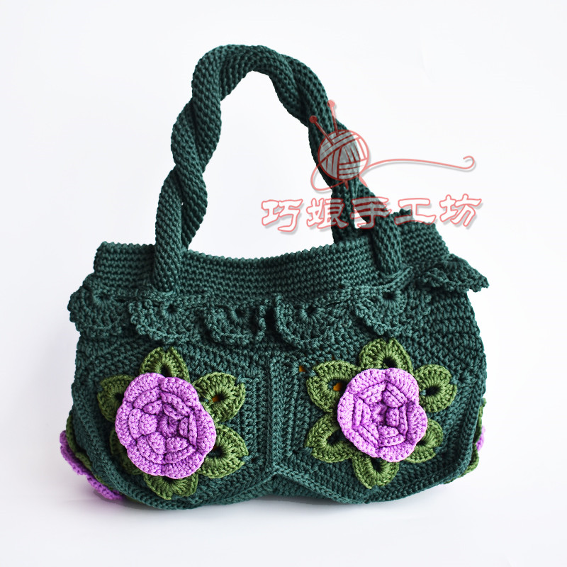 牡丹花单肩女包 高端大气花朵拼接包 手工钩制大款包包成品