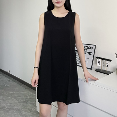 夏季小个子棉绸背心连衣裙小黑裙