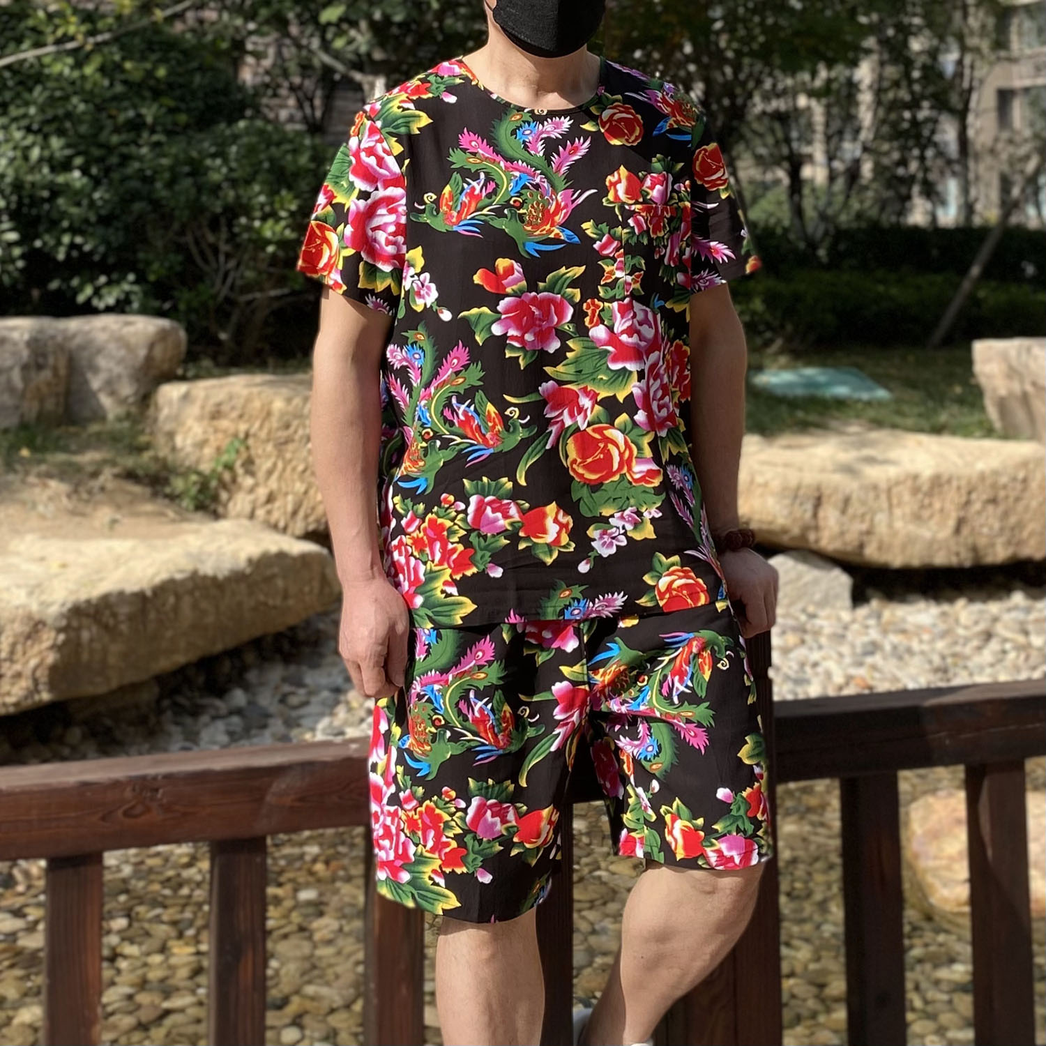 棉绸家居服套装东北大花男