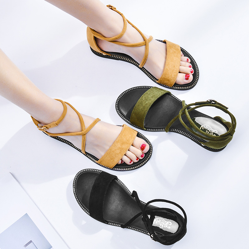 卓诗尼夏季新品平底凉鞋一字女鞋(非品牌)