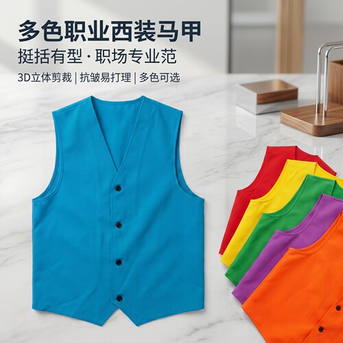 正秀团队多色修身工作马甲亮眼