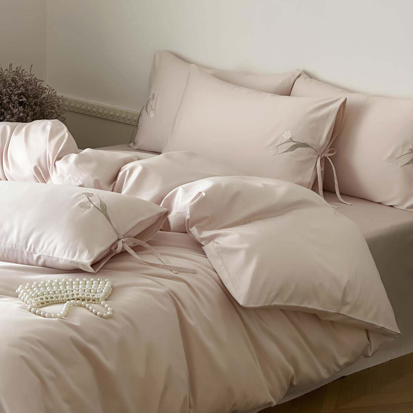 海门区久莎纺织品经营部高级感法式100S长绒棉刺绣四件套简约纯棉