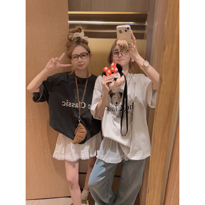 显瘦好版型/卡通宽松短袖T恤～