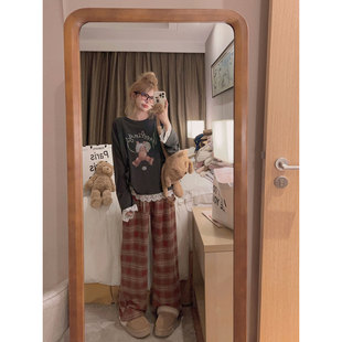 红格磨毛宽松格子休闲裤 Yukiss 藏青格 松弛time 福利清仓5折