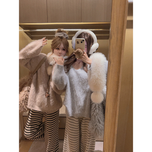 拉毛工艺 Yukiss 高克重全羊毛花纱 皮草毛衣 V领