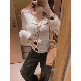 Yukiss 亨利领修身显瘦坑条针织T恤打底衫女冬韩系博主风时髦上衣