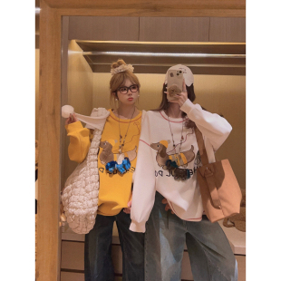 撞色套头卫衣 原创腊肠狗绣花 云朵空气层 Yukiss