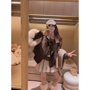 中古感翻领羊羔毛麂皮绒夹克外套 Yukiss 小个子冲