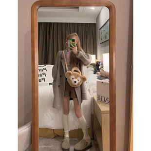 双面呢大衣女秋季 Yukiss 型短款 版 韩系宽松小个子羊毛绒外套 西装