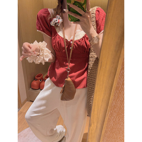 少女感bm风格纹小衫娃娃衫上衣
