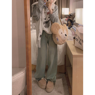 植绒加绒浅蓝色牛仔裤 格子拼接 巨保暖 Yukiss