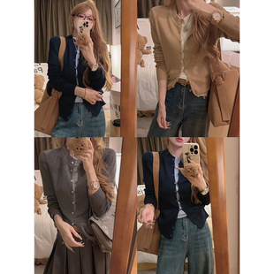 显瘦内搭时髦打底衫 女秋韩系薄款 miu系叠穿假两件针织开衫 Yukiss