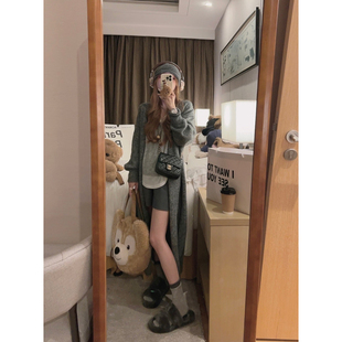 Yukiss长款 外套女秋韩系宽松软糯高级感纸片人慵懒风毛衣 针织开衫