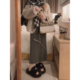 Yukiss 深灰色后开叉针织半身长裙女冬韩系宽松显瘦气质休闲裙子